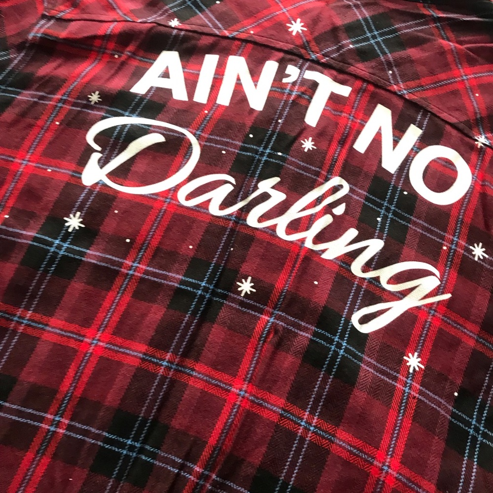 Red plaid Harley Davidson Shirt long sleeve flannel White Text 2XL.